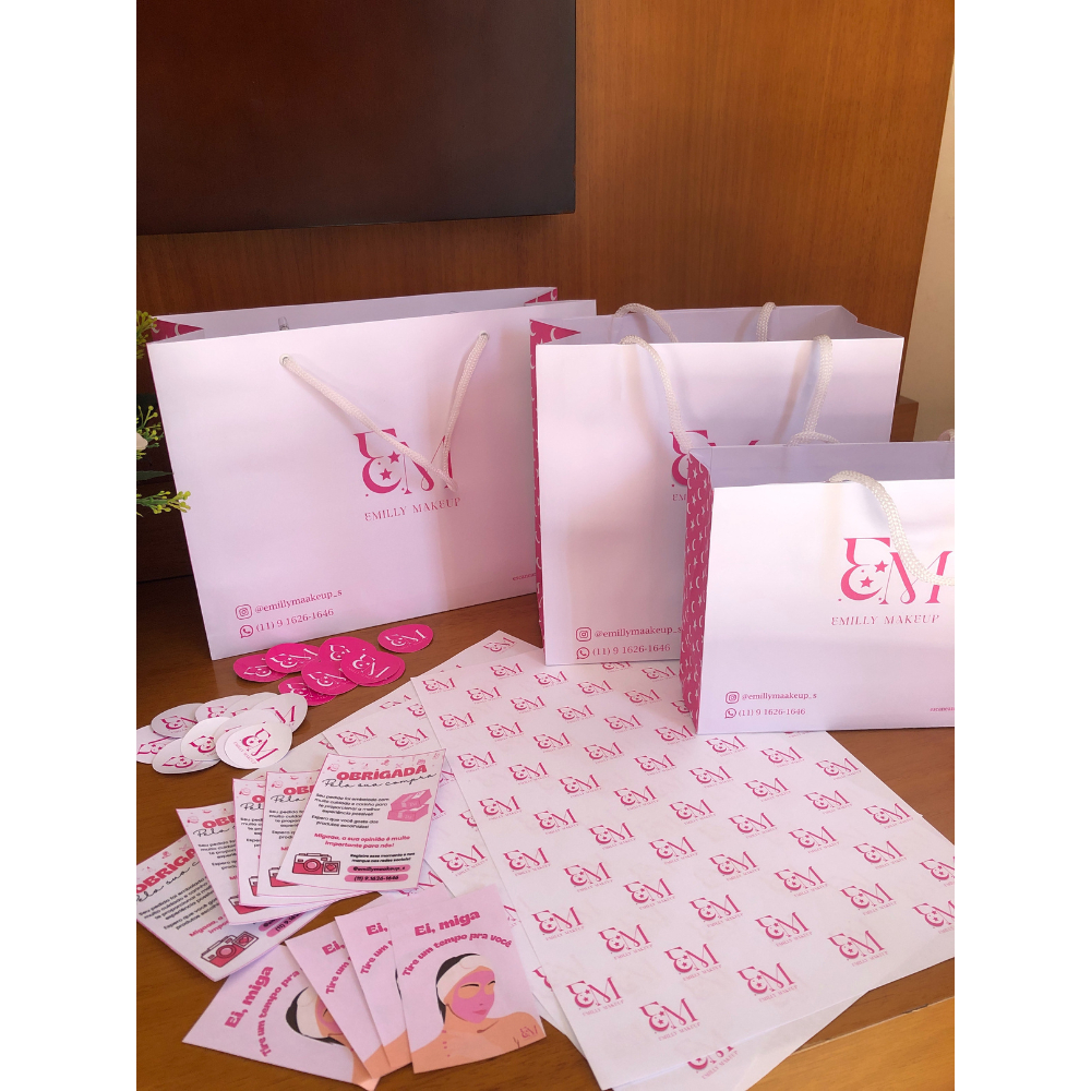 Kit papelaria empreendedora iniciante-Adesivos, Sacolas, Cartão, Embrulhos - Personalize como quiser