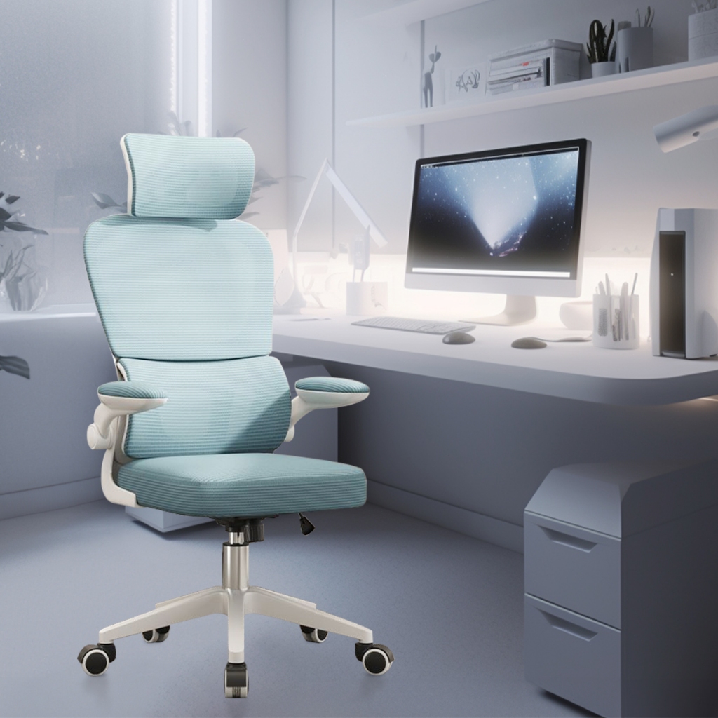 Cadeira de escritório, design ergonômico com suporte lombar independente, malha respirável e encosto de cabeça ajustável（verde）