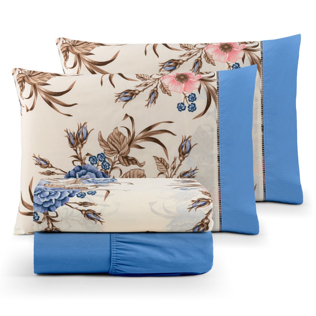 JOGO DE CAMA COMPELTO PARA CAMA DE VIÚVA 4 PEÇAS - PERCAL 180 FIOS 100% ALGODÃO