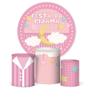 Trio Capa De Cilindro + Painel Redondo Festa Do Pijama Em Tecido Veste Fácil em Oferta na Shopee