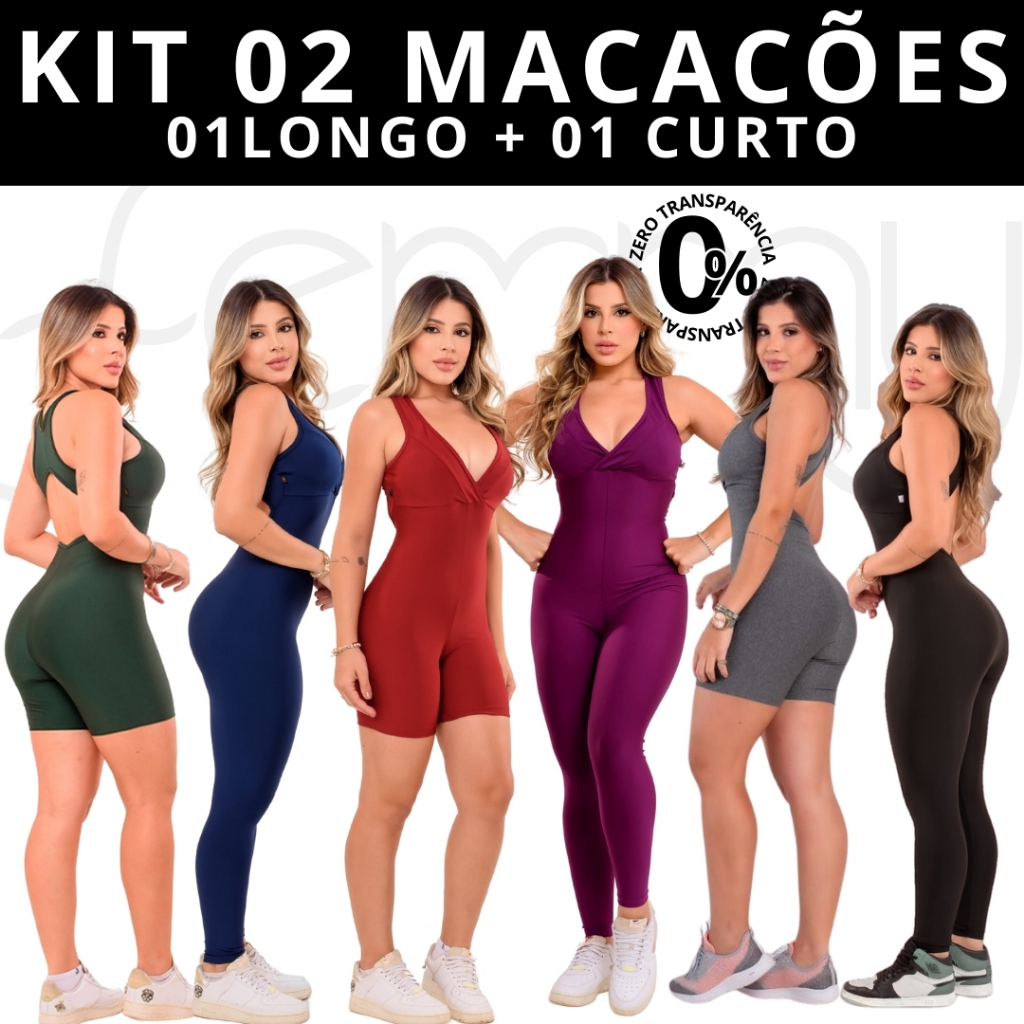 KIT 02 MACACÕES FITNESS TREINO ACADEMIA ALTA QUALIDADE 01 LONGO (CALÇA) E 01 CURTO (SHORT) MACAQUINHO