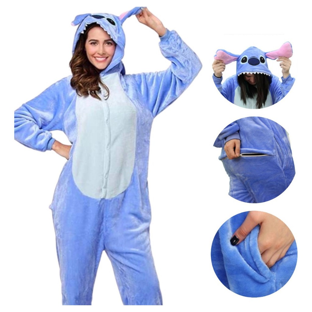 Pijama Kigurumi Stitch Macacão Adulto De Dormir Fofinho inverno