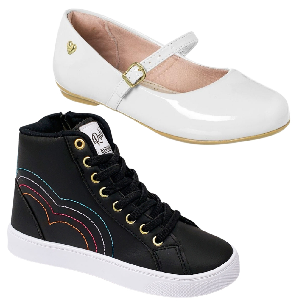 Kit 2 Pares Tênis Menina Escolar Infantil + Sapatilha Infantil Feminina Casual Estilosa Confortável