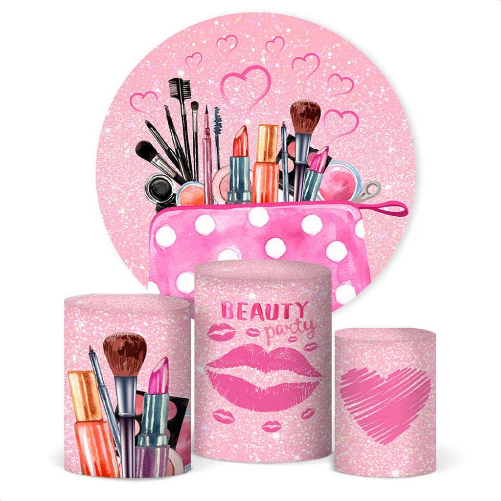 Trio Capa De Cilindro E Painel Redondo Maquiagem Menina Decoração Em Tecido Veste Fácil Sublimado em Oferta na Shopee