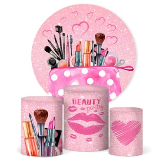 Trio Capa De Cilindro E Painel Redondo Maquiagem Menina Decoração Em Tecido Veste Fácil Sublimado em Oferta na Shopee