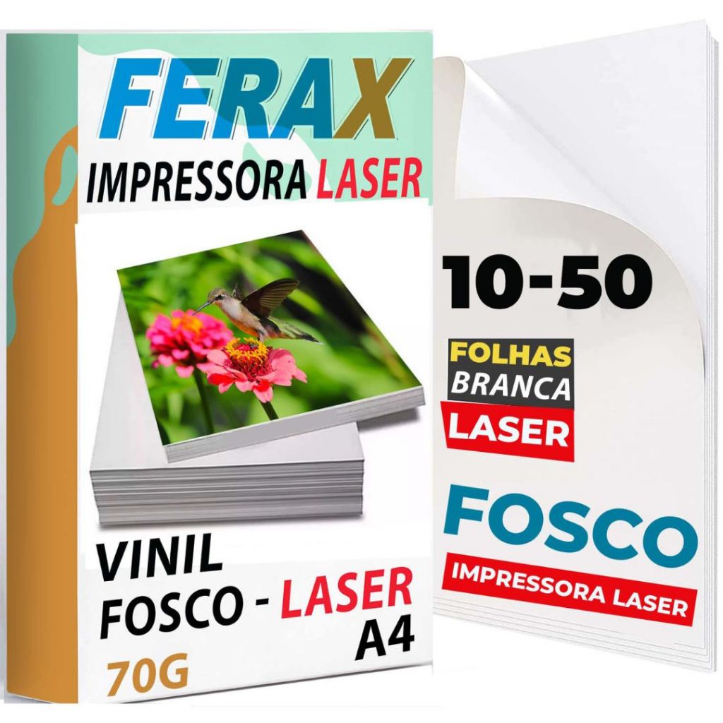 Vinil Adesivo Branco Fosco Ferax - Folhas papel vinil A4 Impressora Laser -  A Prova D'água