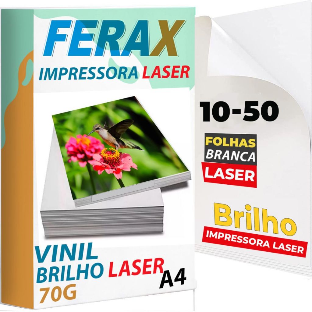 Vinil Adesivo Branco Brilho Ferax - Folhas papel vinil A4  Impressora Laser  A Prova D'água