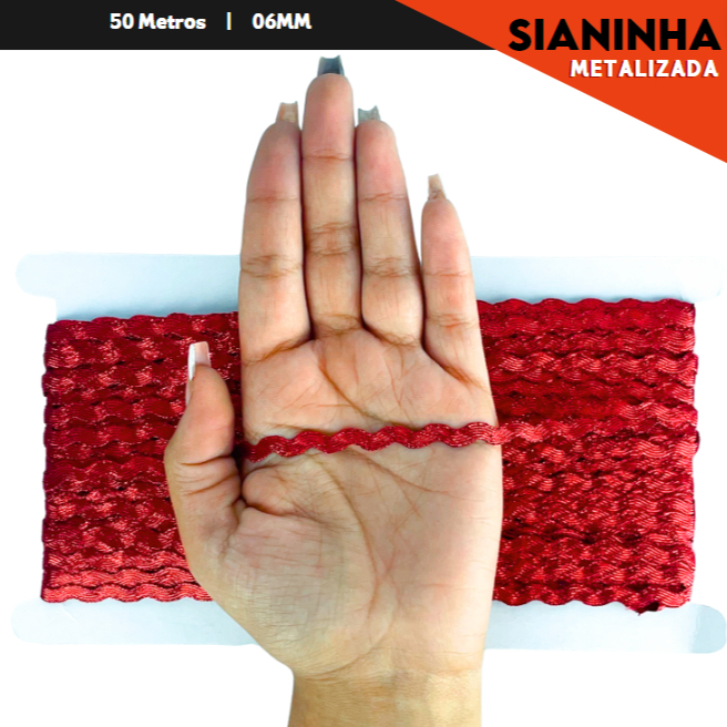 Sianinha Metalizada 6 mm - Rolo com 50 Metros VERMELHO - 145
