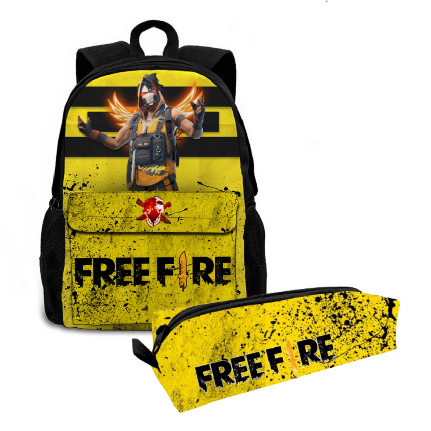 Mochila Bolsa Escolar Free Fire Com Estojo Escolar Infantil Personalizado Unissex Volta Às Aulas