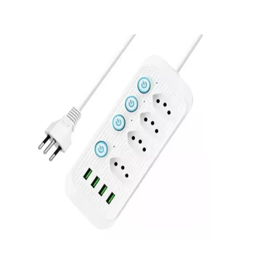 Regua Extensão Eletrica Usb 4 Tomadas Botão Liga Desliga 2m
