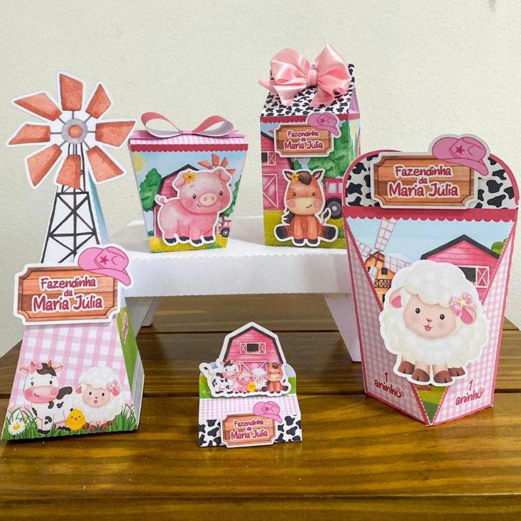 Kit festa FAZENDINHA ROSA – lembrancinhas personalizadas -caixinhas personalizadas–papelaria personalizadas-vários temas