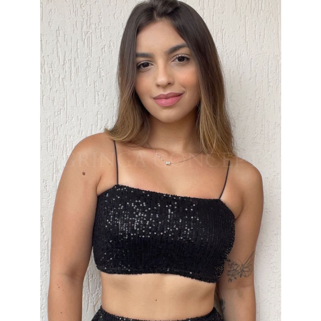 Top Faixa Alcinha Paetê Sxy Carnaval Festas Brilho