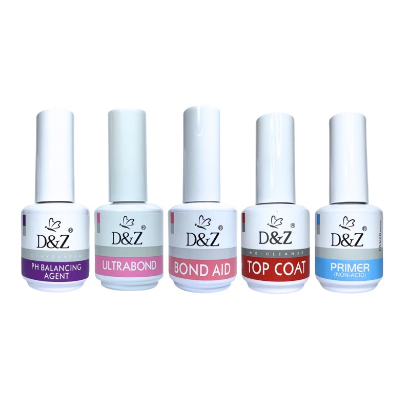 Kit 5 Preparadores DZ Linha Completa Top coat , Primer , PH , Bondaid , Ultrabond 15ml