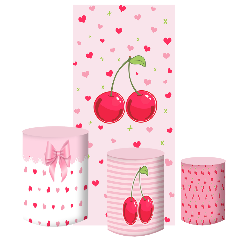 KIT PAINEL + CAPAS CILINDROS TECIDO SUBLIMADO  CEREJINHA em Oferta na Shopee