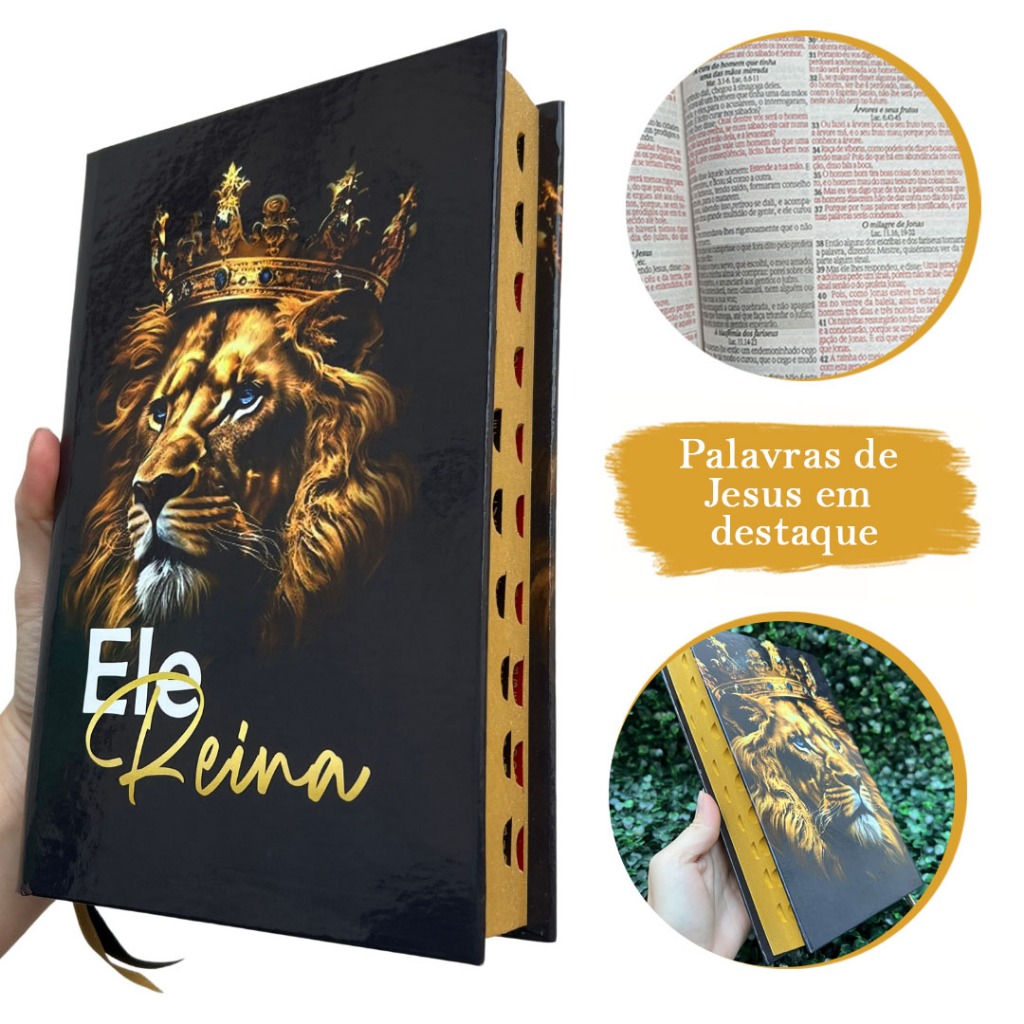 Bíblia Sagrada Evangélica Ele Reina Leão Capa Dura Com Harpa e Índice LETRA MÉDIA Versão ARC Jovem em Oferta na Shopee
