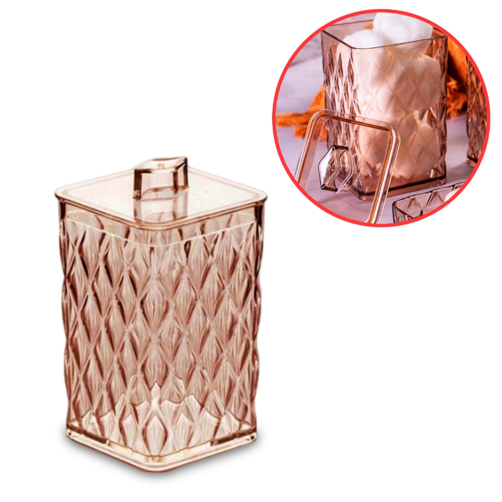 Porta Algodão Cotonete Ambar Linha Glamour Plasutil