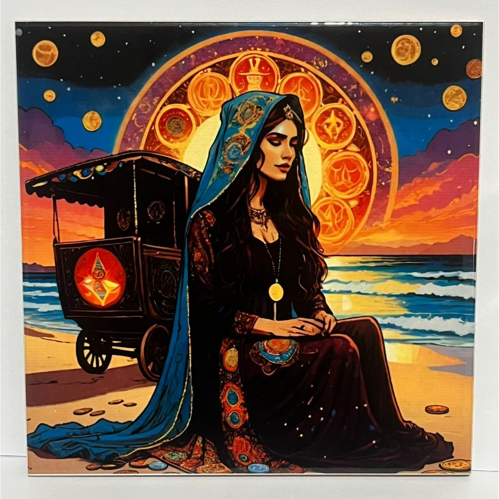 PLACA QUADRO DECORATIVA EM AZULEJO CIGANA - CIGANA DA SORTE E PROSPERIDADE