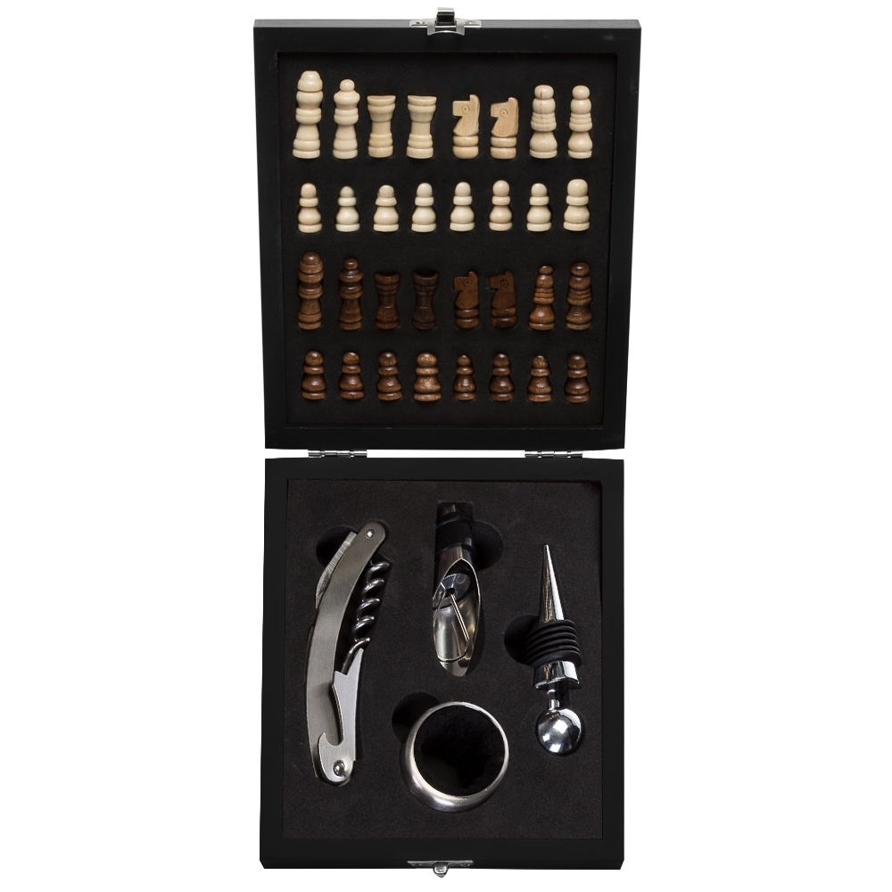 Kit Vinho Premium 4 Peças Estojo Tabuleiro Xadrez Luxo