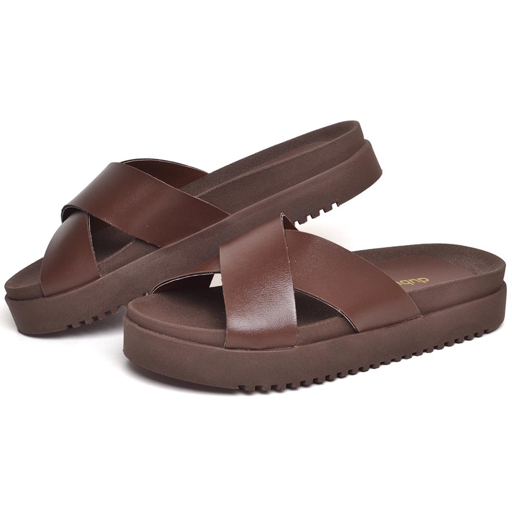Sandalia Slide Dubuy Feminina Papete Tiras Marrom Original Bia 2076DB · foto 2