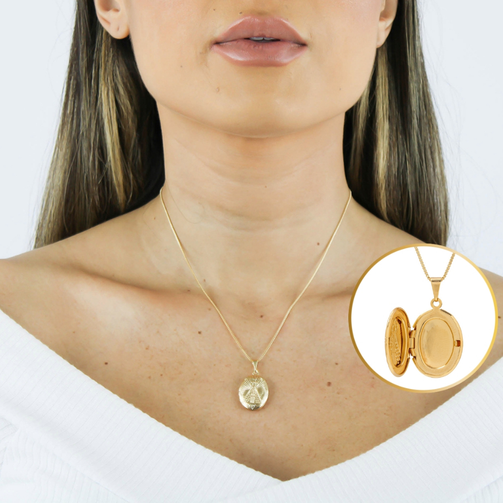 Colar Relicário de Nossa Senhora Aparecida Semi Joia Banhado Ouro Presente Mae Esposa Namorada