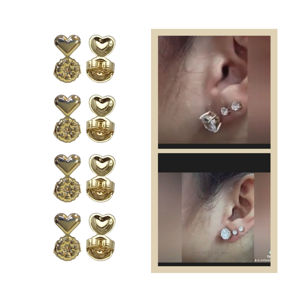 Brinco Taraxa Magica Semi Joia Banhado Ouro Kit com 04 Pares Presente Mae Esposa Namorada