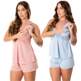 Kit 2 Baby Doll Amamentação Click Abre Fácil Maternidade Pós Parto Para Pijama Para Amamentar em Oferta na Shopee