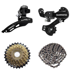 Kit Relação Shimano Tourney TZ 7v Câmbios + Catraca 7v + Corrente Index para Bike Aro 26 ao 29