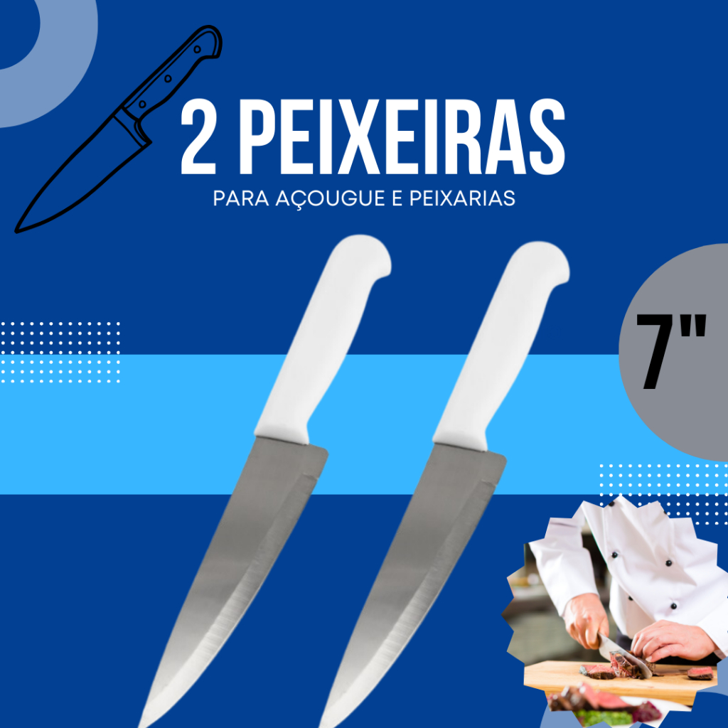 2 Facas 7" Polegadas  Para Peixarias, Açougue e Mercearias