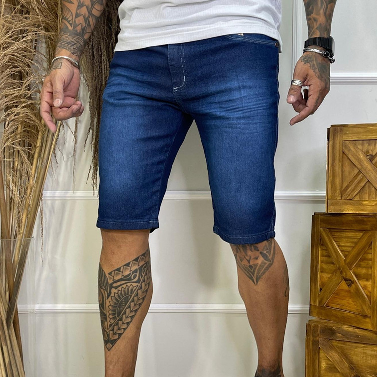 Bermuda Jeans Masculina Azul Básica Tradicional Linha Premium com elastano Clássica