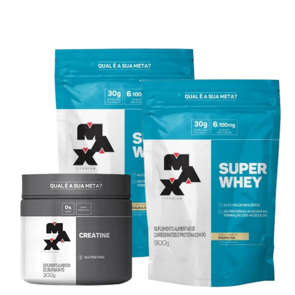 Kit 2x SuperWhey + 1x Creatina Monohidratada Pura 300g - Max Titanium