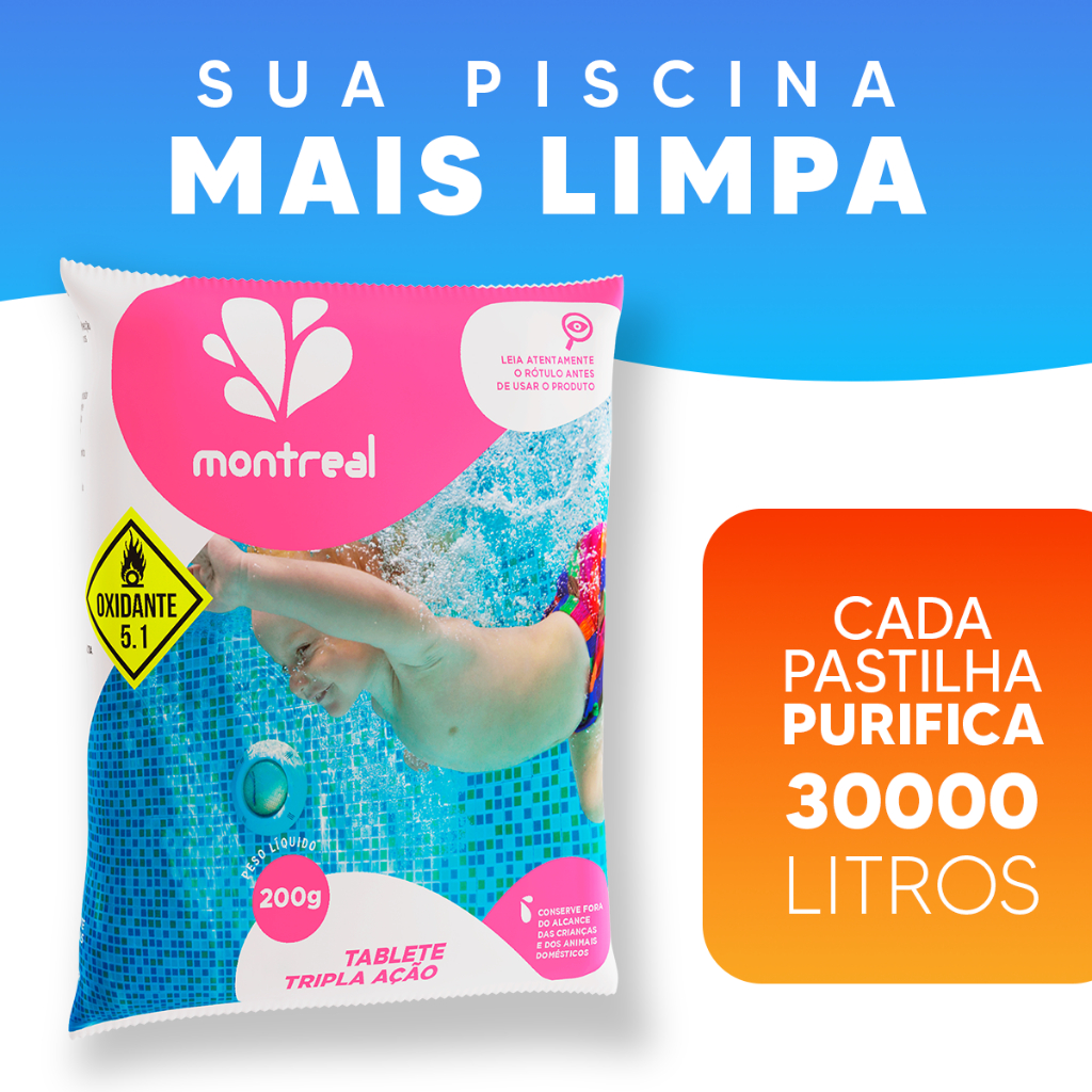 Tablete Tripla Ação Cloro Montreal 200g Para Piscinas
