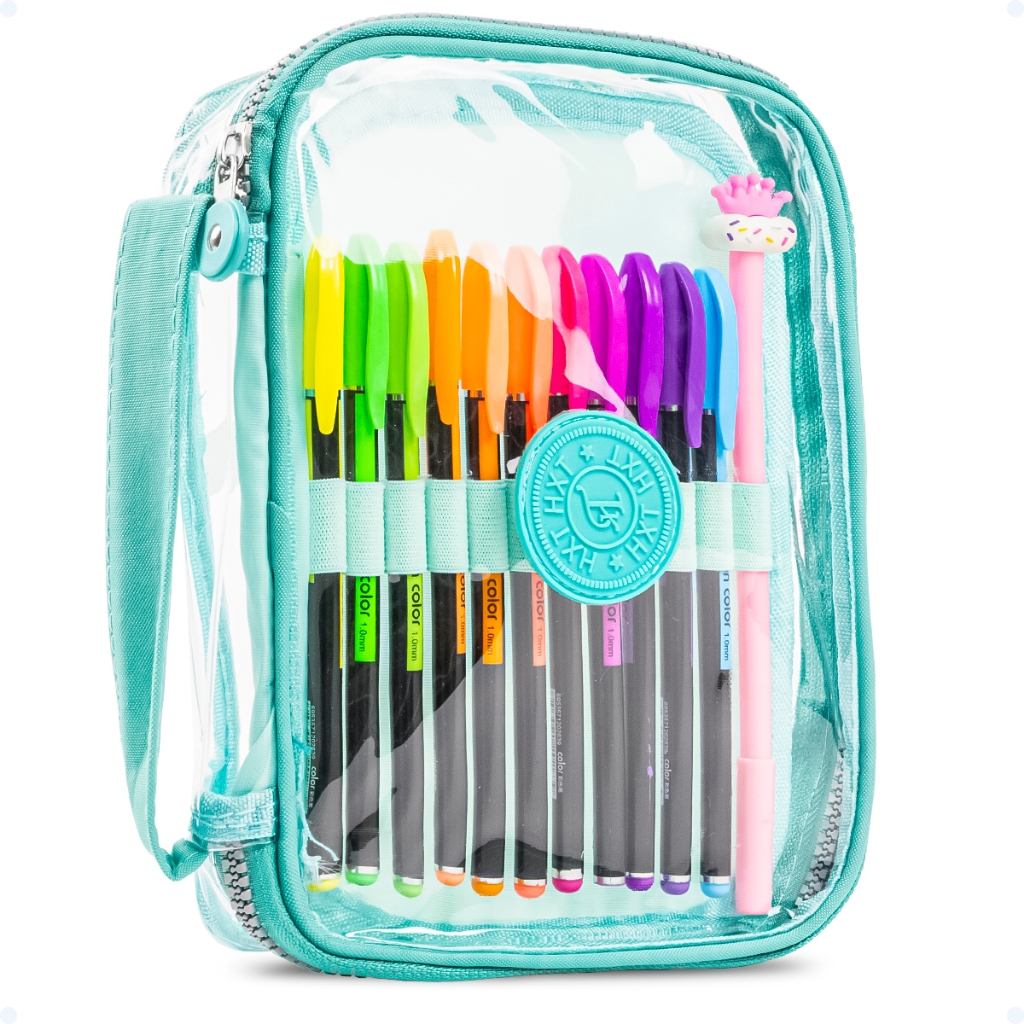 Estojo Organizador Escolar Feminino De Lapis Com Divisórias Transparente Grande Duplo em Oferta na Shopee