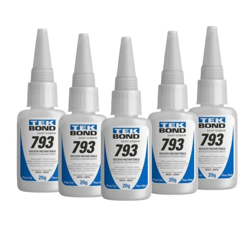 kit c/5 Cola Instantânea 793 20g Tek Bond Acrigel Postiça Antientupimento/cola tek bond 793 -BUSCABUSCABR