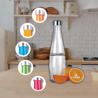 Garrafa Água Geladeira 1 Litro Vidro Tampa Inox Colorida Suco Leite Servir em Oferta na Shopee