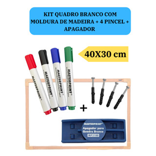 Lousa Branca Quadro Branco 40x30cm + 4 Pincel Marcadores  + 1 Apagador Didática Média