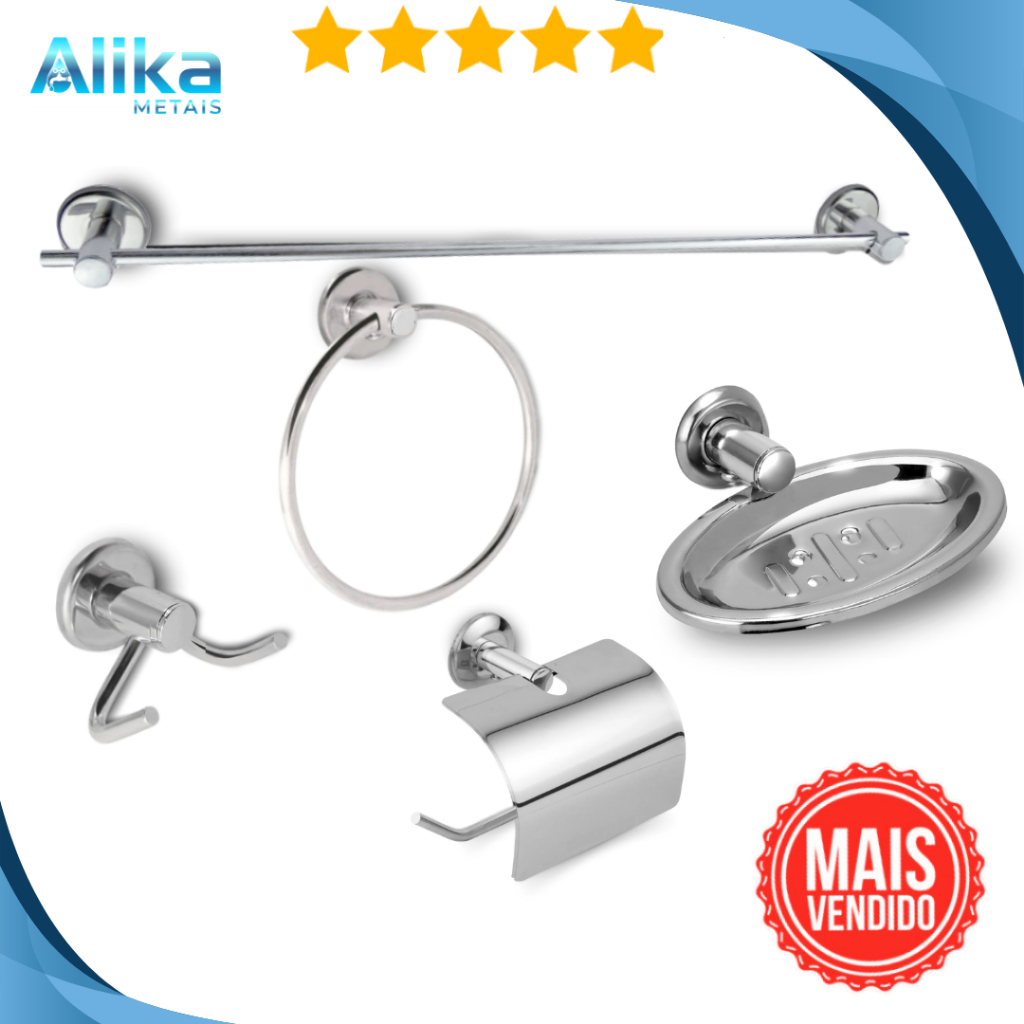 kit acessórios para banheiro 5 peças stander aço inox aluminio metal em Oferta na Shopee