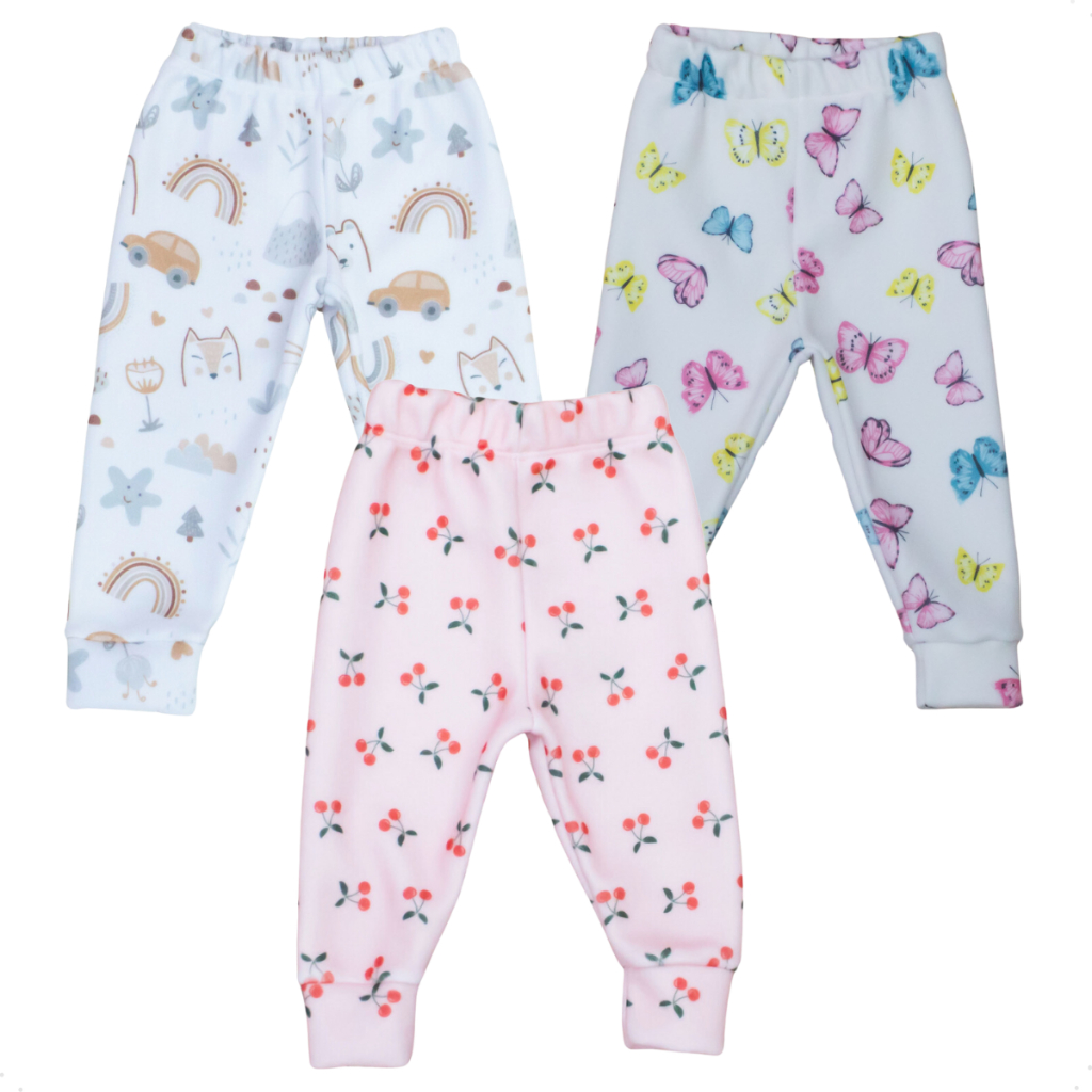 Combo 03 Peças Calça Bebê Menina Menino Soft Quentinho Estampas Sortidas Roupas de Bebê Inverno