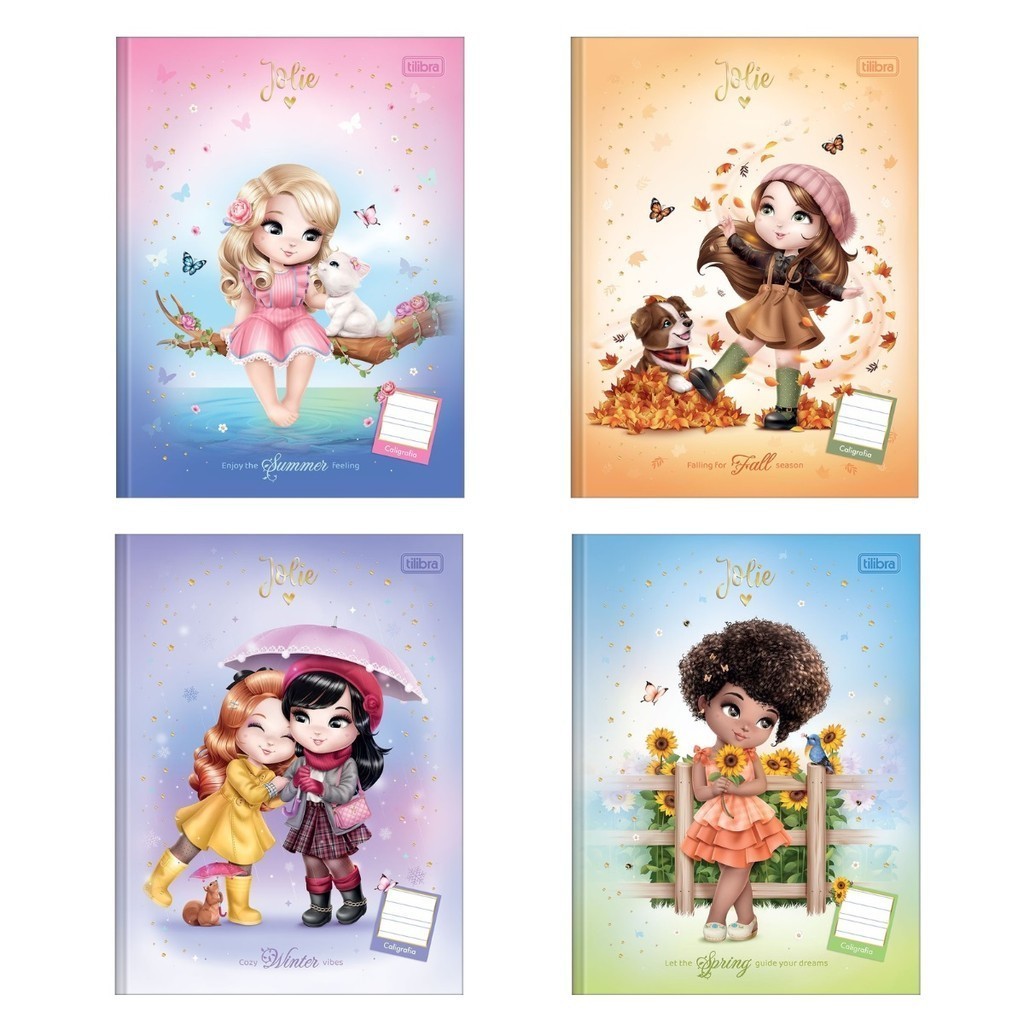 Caderno Caligrafia Capa Dura Brochura Costurado Jolie 40 Folhas /Boneca/Meninas/Infantil