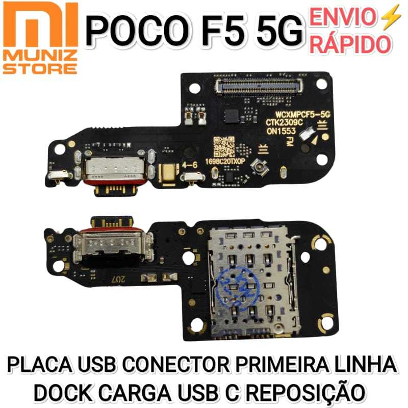 Placa USB Poco F5 5G Xiaomi Conector De Carga Tipo C Carregamento Turbo 67W FPC Dock de Carga