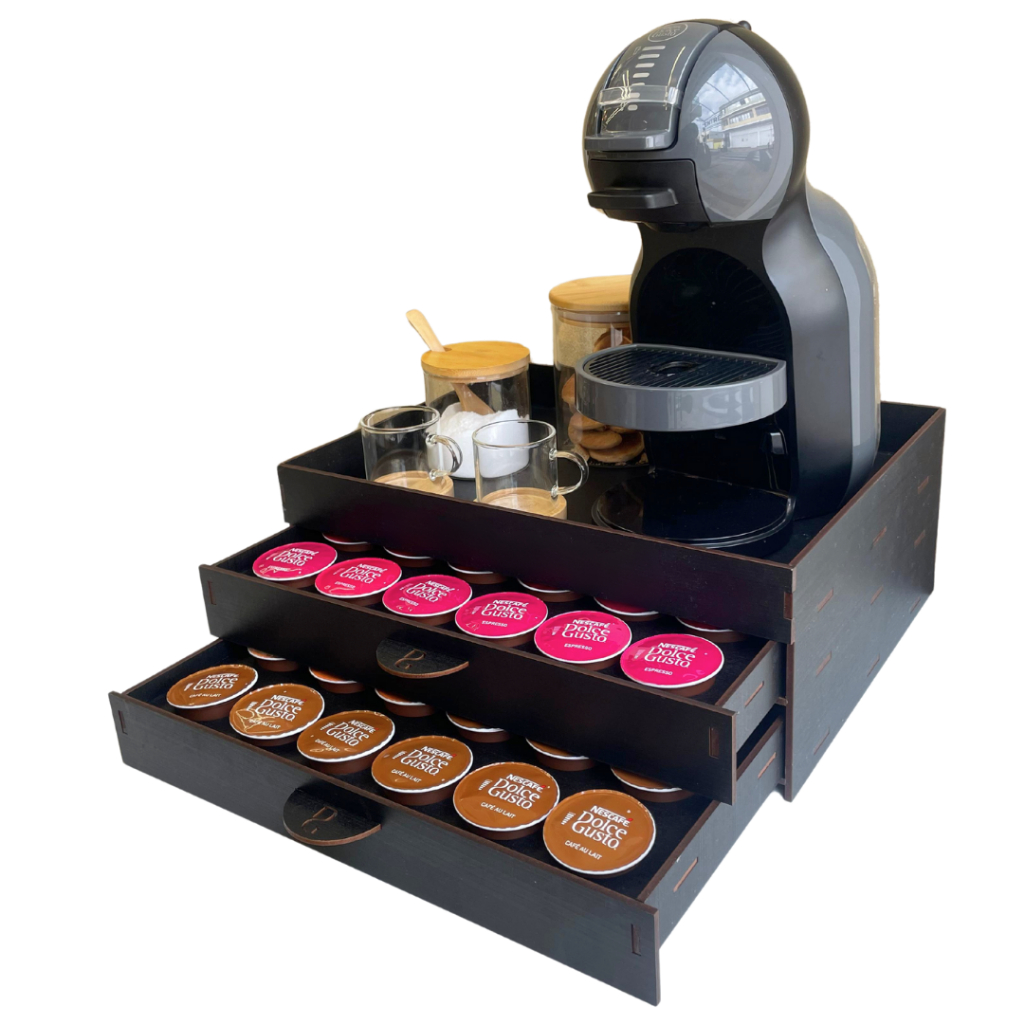 Suporte Organizador de Capsulas Aparador Maquina de café 2 Gavetas Cantinho do Cafe Cha Escritorio
