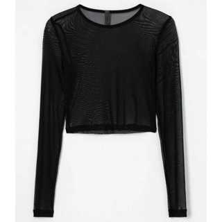 cropped de tule liso preto manga longa em Oferta na Shopee