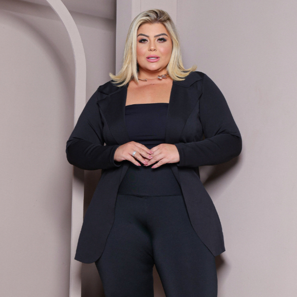 Blazer Plus Size  Max Longo Tendência Social Outono Inverno Culto Alfaiataria Casaquinho