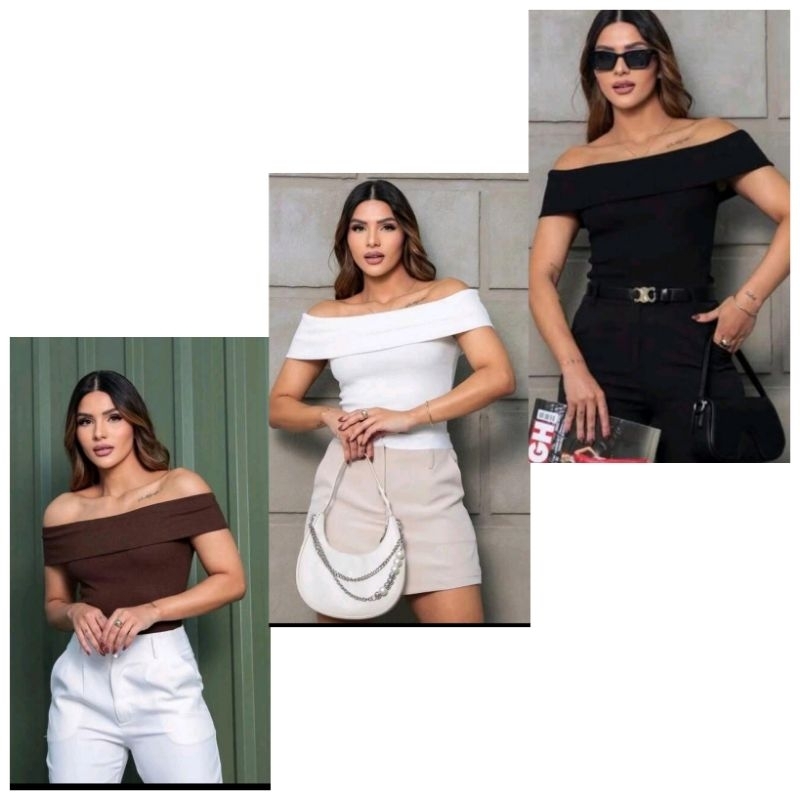 blusa Ombro a Ombro de ribana canelado SEM MANGA