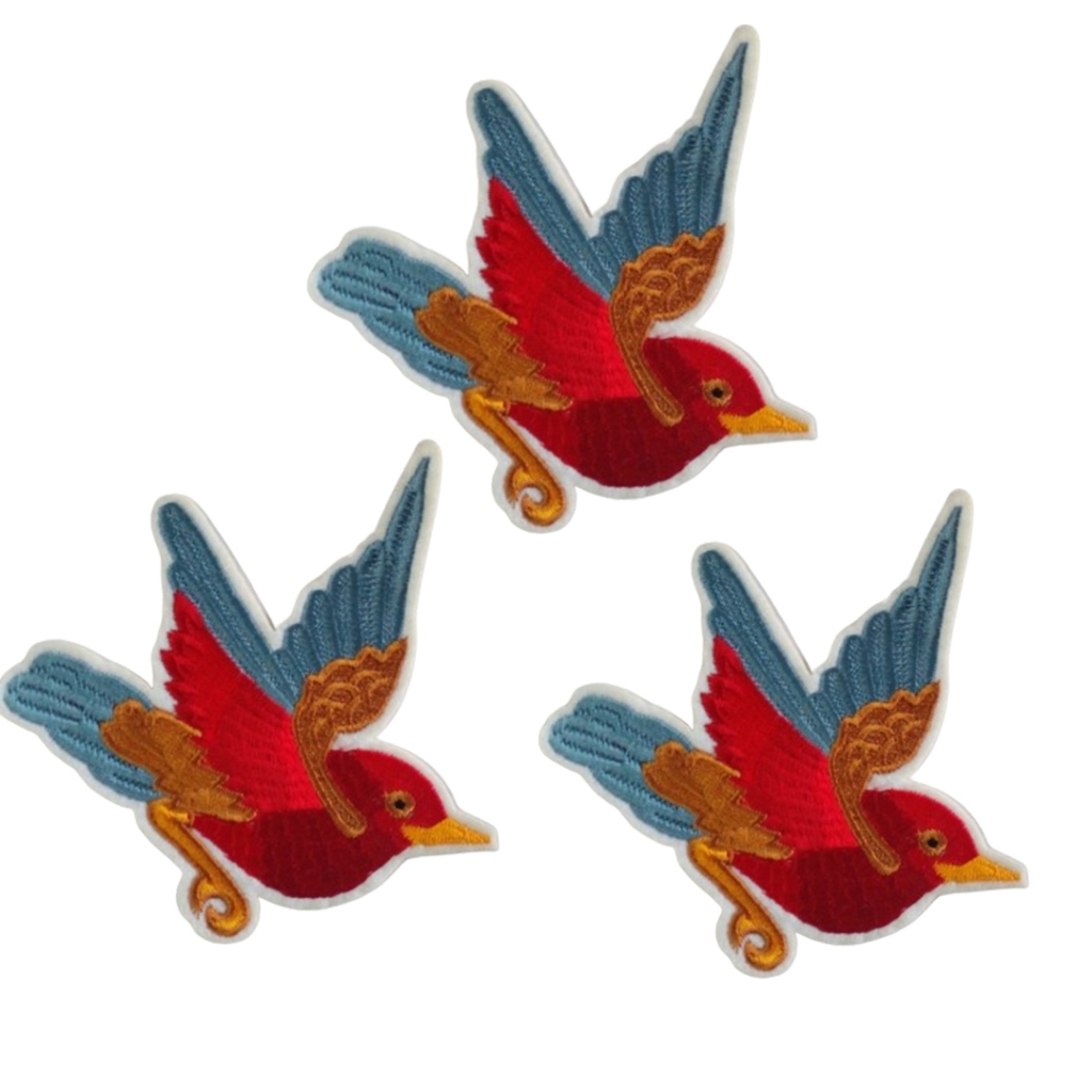 Patch Bordado aplique Termocolante adesivo customização de roupas e jeans artesanato Pássaro passarinho ave Kit com 3