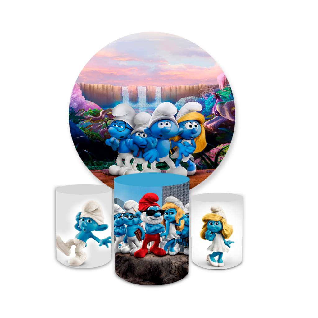 Kit Festa Capa Painel Redondo + Trio Capas de Cilindro Sublimados Tema Smuf3s  Decoração Desenho Infantil em Oferta na Shopee