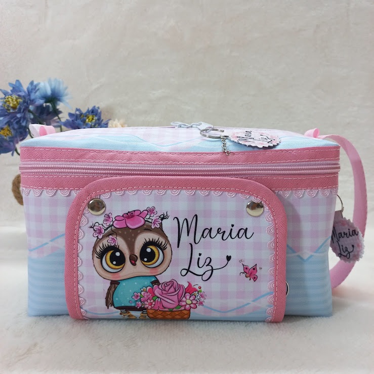 Nécessaire Porta Lenço - Nécessaire do Bebê - Higiene do Baby Personalizada - Tema Corujinha Flores