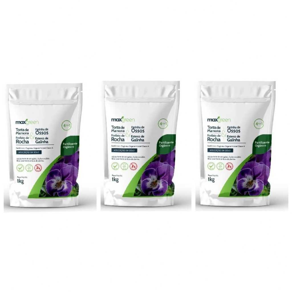 kit com 03 sacos maxgreen 4x1 TORTA DE MAMONA-FARINHA DE OSSOS-FOSFATO DE ROCHA-ESTERCO DE GALINHA
