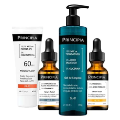 Principia Kit Essencial Vitamina C c/ Gel de Limpeza GL-01 + Sérum AH-2 + Sérum Vitamina C VC-10 + Protetor Solar PS-01