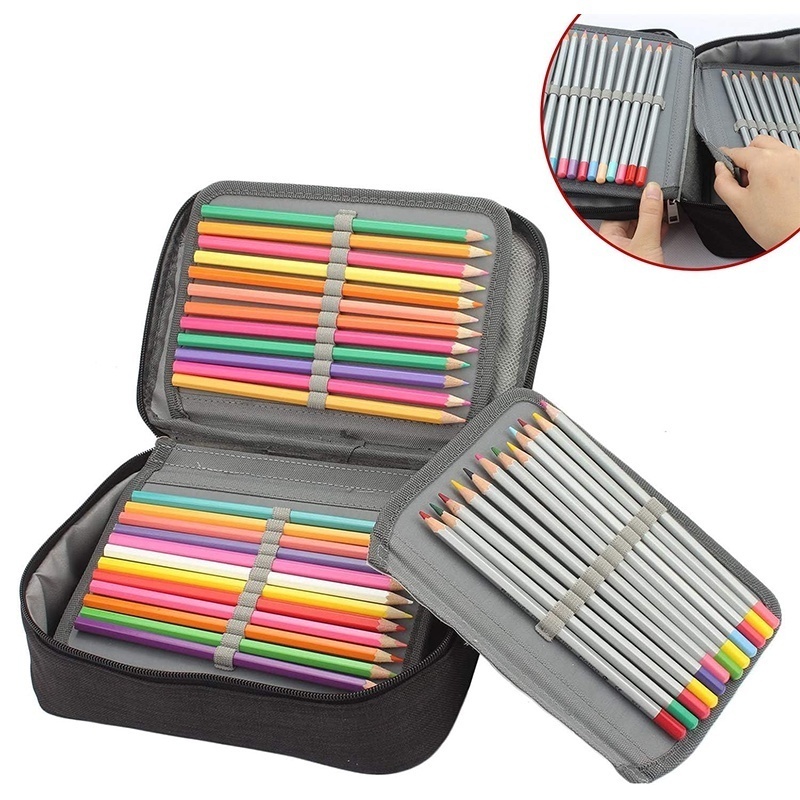 Estojo 72 Pens Escolar Box Nylon Com Alça Feminino/Masculino Organizador Com Divisórias Zíper Infantil