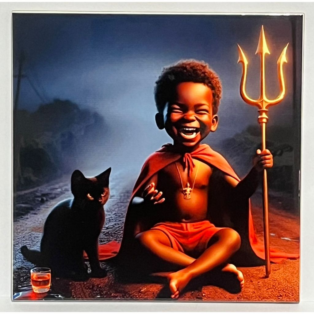 PLACA QUADRO DECORATIVA EM AZULEJO EXU MIRIM 15X15CM - PROTEÇÃO E FÉ